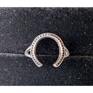 Women's Size 6.5 Horseshoe Sterling Silver Black Rivets 925 Ring - Free Size